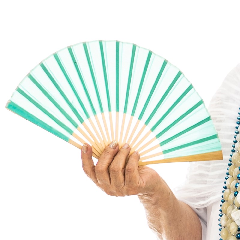 A detail view of the Fan accessory from the Mama Vieja costume