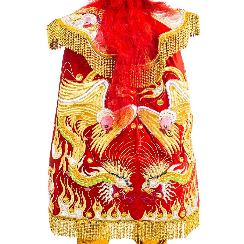 A detailed view of the cape or mantilla of the Lucifer costume