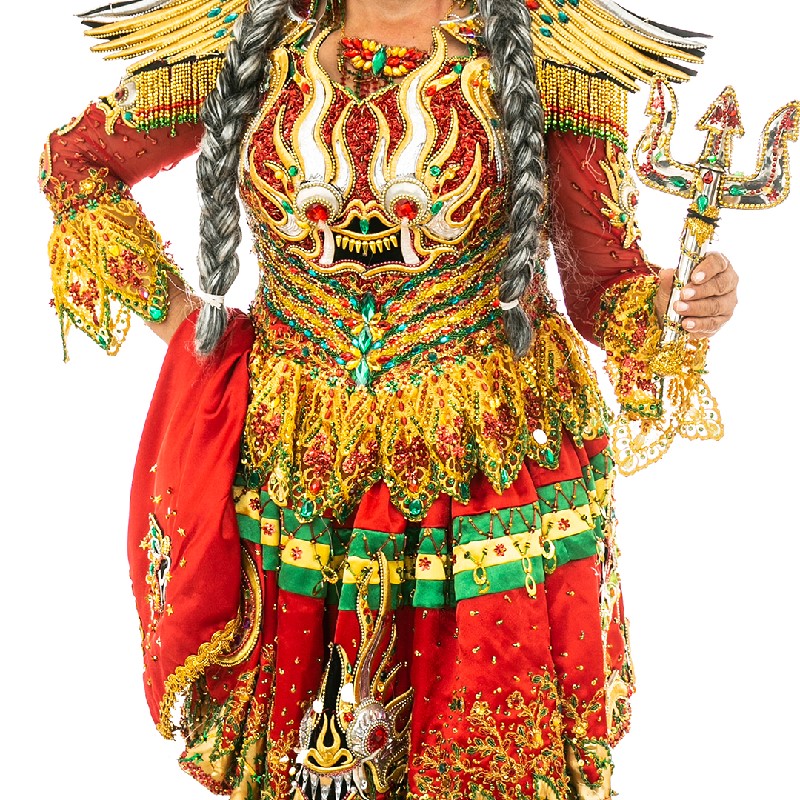 a close up view of the torso and upper legs of the Ñaupa China Supay costume