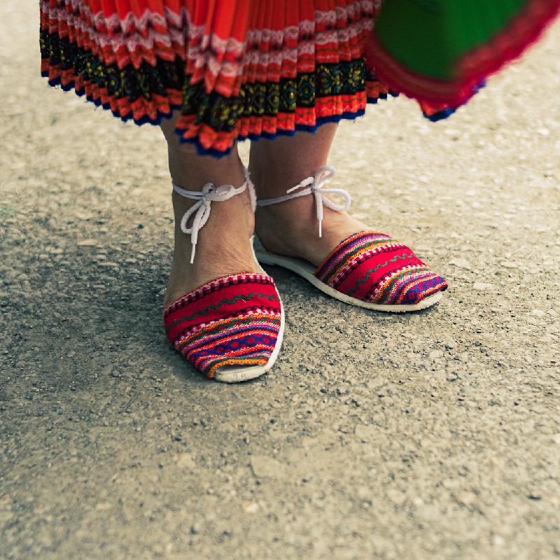 A close up image depicting the shoes work with the costume